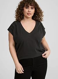 Heritage Cotton V-Neck Grommet Dolman Tee