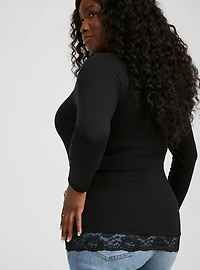 Cotton Modal Rib Scoop Neck Lace Trim Tee