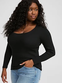 Cotton Modal Rib Scoop Neck Lace Trim Tee