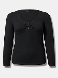 Thermal V Neck Long Sleeve Cinched Henley