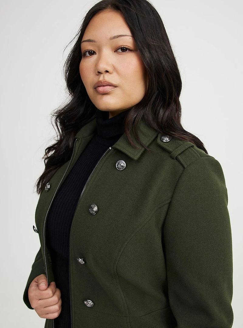 Cozy Zip Front Military Coat