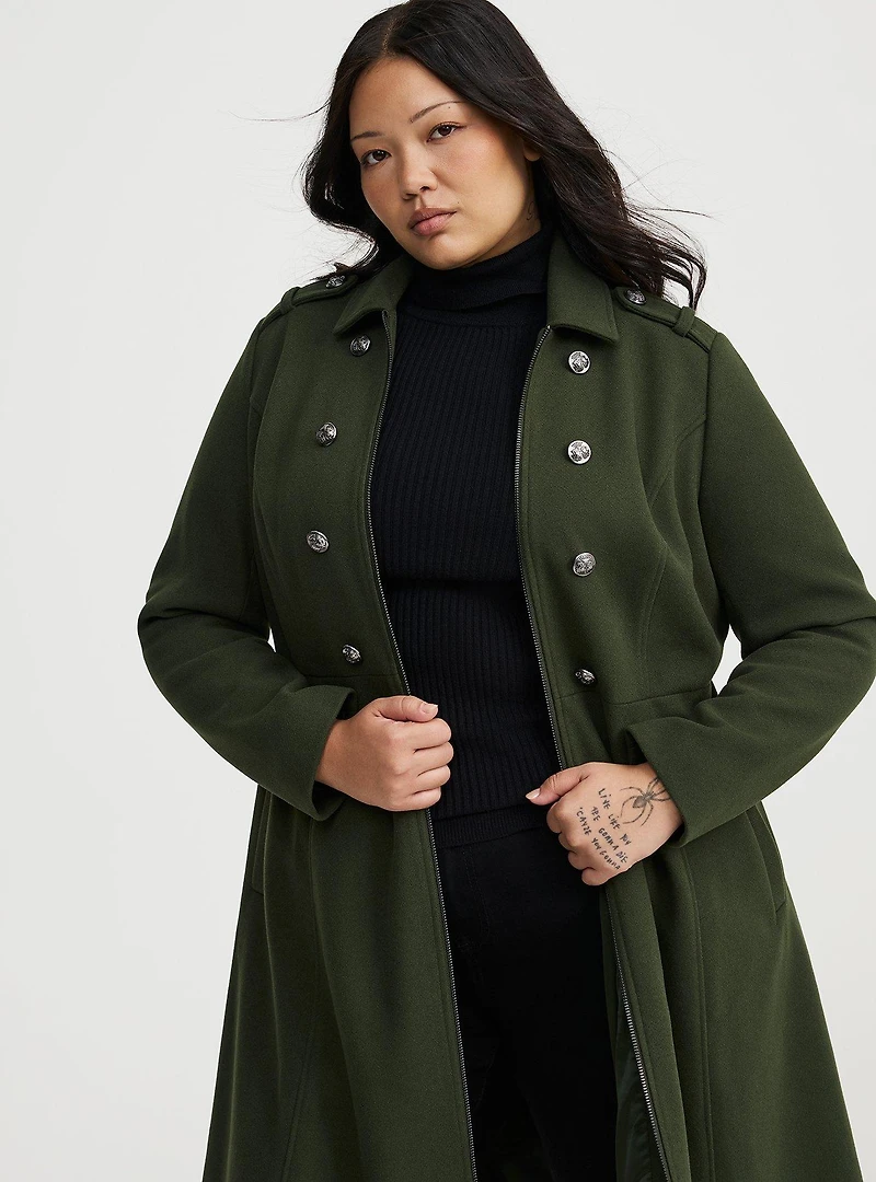 Cozy Zip Front Military Coat