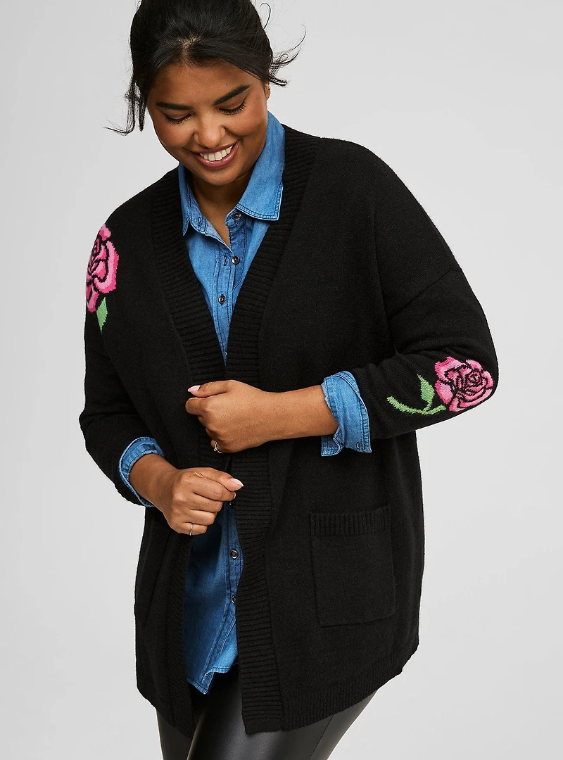 Open Front Drop Shoulder Cardigan