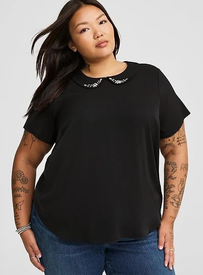 Abbey Bejeweled Collar Top