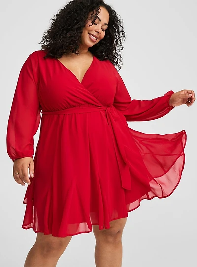 Chiffon Surplice Mini Dress