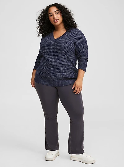 Waffle Drop Shoulder V-Neck Pullover Sweater