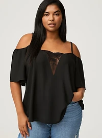 Georgette Lace Cold Shoulder Flutter Sleeve Top