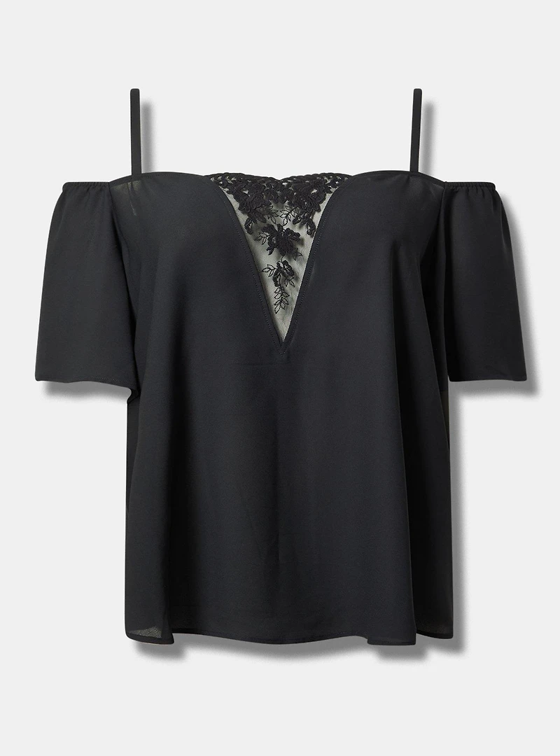Georgette Lace Cold Shoulder Flutter Sleeve Top
