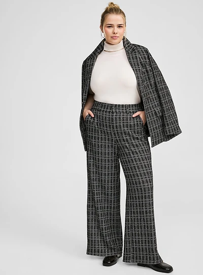 Pull-On Wide Leg Boucle High Rise Pant