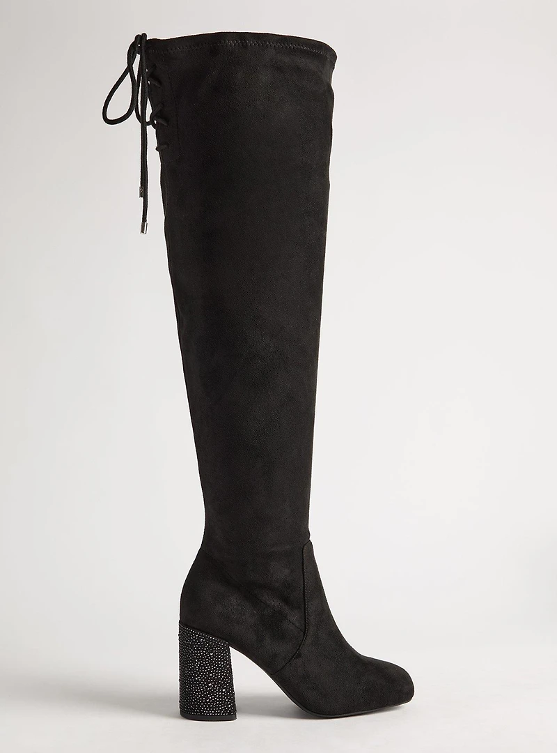 Laceup Embellished Heeled Over-The-Knee Boot (WW)
