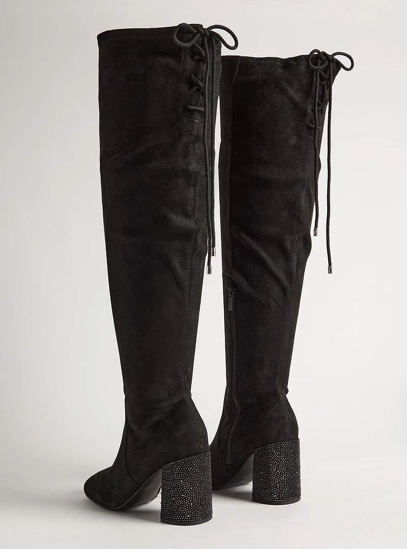 Laceup Embellished Heeled Over-The-Knee Boot (WW)