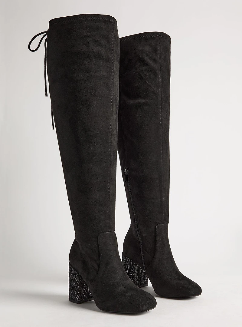 Laceup Embellished Heeled Over-The-Knee Boot (WW)