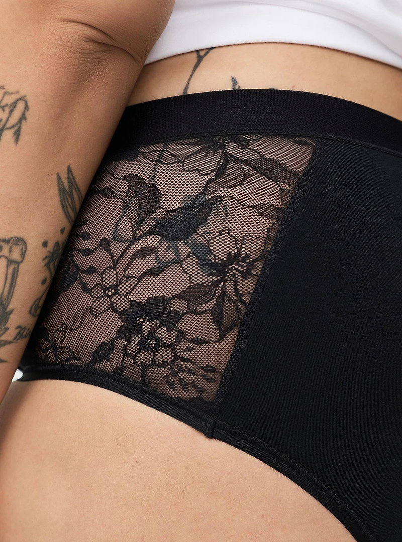 Leakproof Cotton & Lace Mid-Rise Hipster Panty