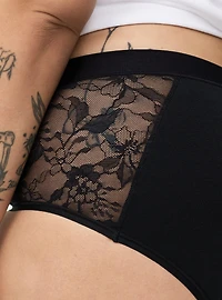 Leakproof Cotton & Lace Mid-Rise Hipster Panty