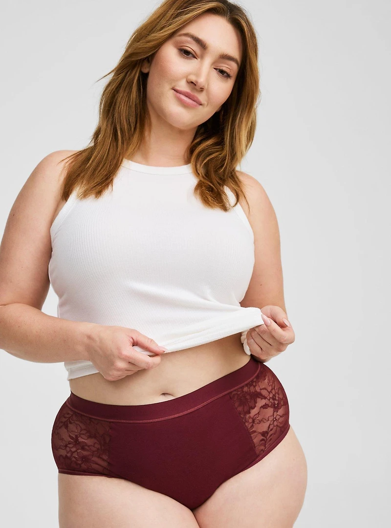 Leakproof Cotton & Lace Mid Rise Hipster Panty