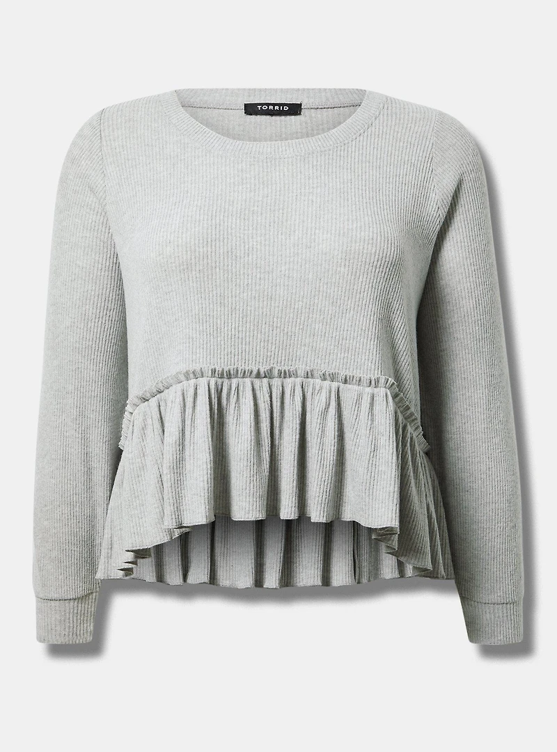 Brushed Hacci Crew Neck Long Sleeve Cropped Babydoll