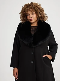 Fit & Flare Faux Fur Collar Coat