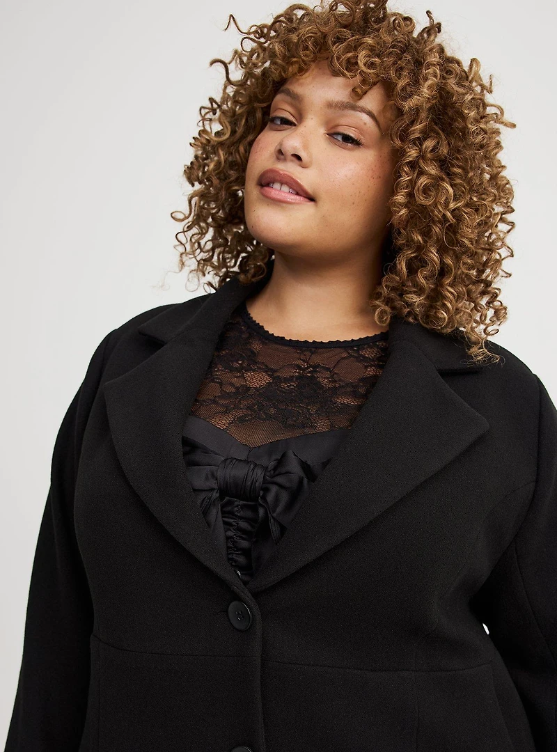 Fit & Flare Faux Fur Collar Coat