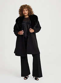 Fit & Flare Faux Fur Collar Coat