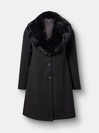 Fit & Flare Faux Fur Collar Coat