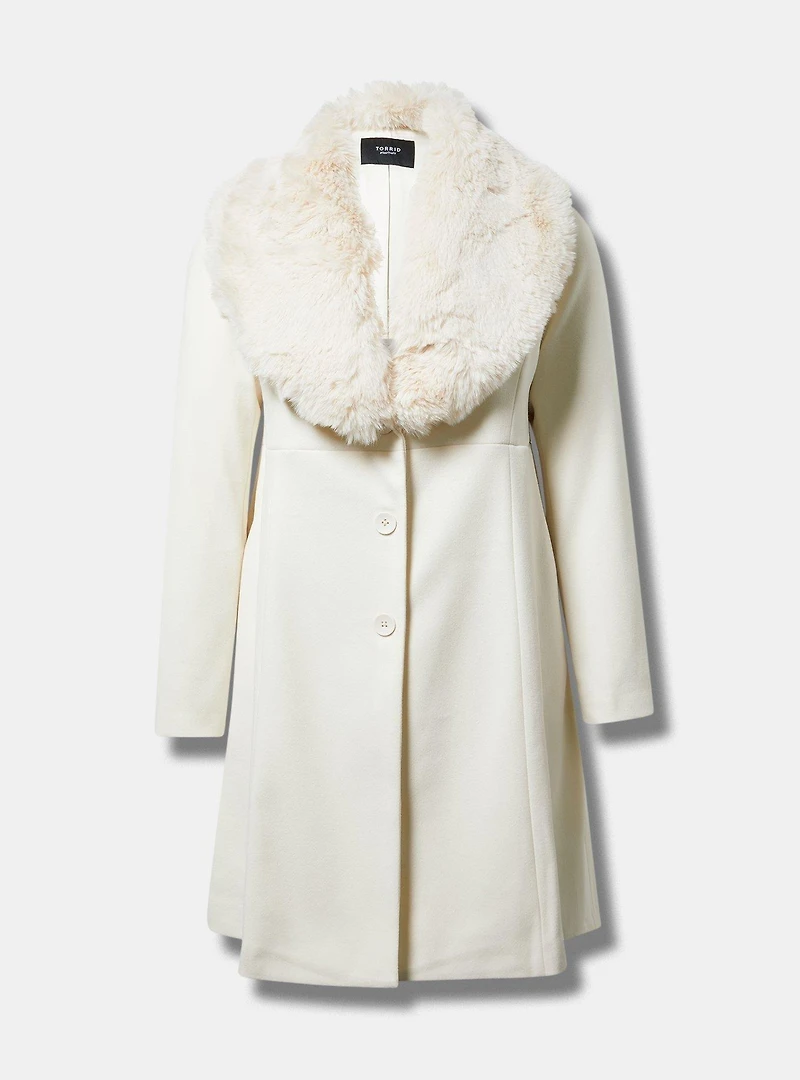 Fit & Flare Faux Fur Collar Coat