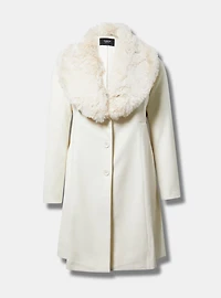 Fit & Flare Faux Fur Collar Coat