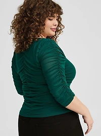 Mesh Sweetheart Shirred Top