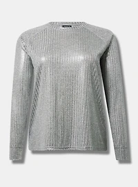 Supersoft Plush Foil Rib Crew Neck Top