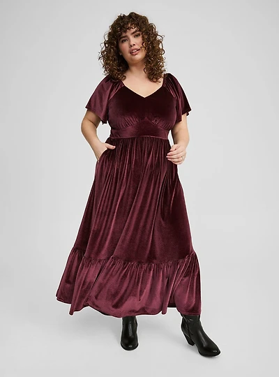 Flutter Sleeve Surplice Maxi Dress