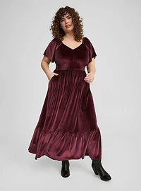 Flutter Sleeve Surplice Maxi Dress