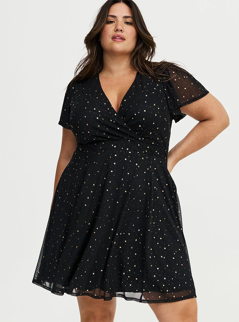 Flutter Sleeve Surplice Mini Dress