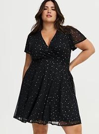 Flutter Sleeve Surplice Mini Dress