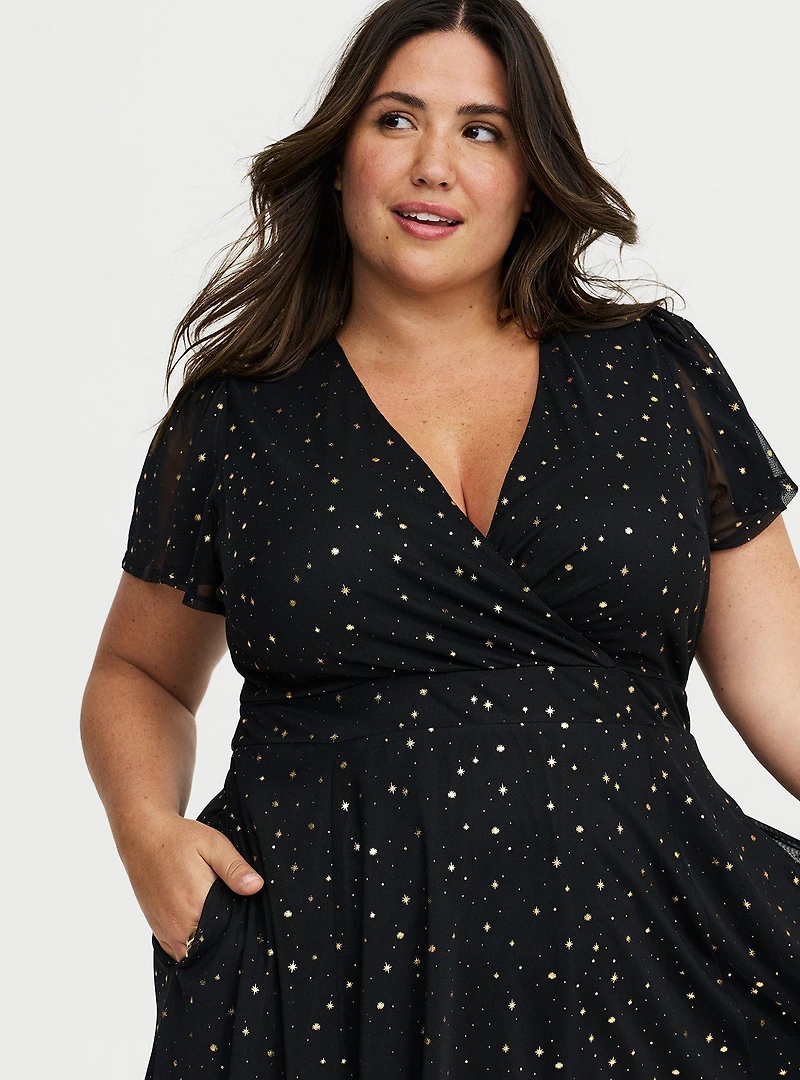 Flutter Sleeve Surplice Mini Dress