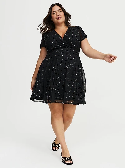 Flutter Sleeve Surplice Mini Dress