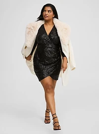 Sequin Mesh Surplice Mini Dress
