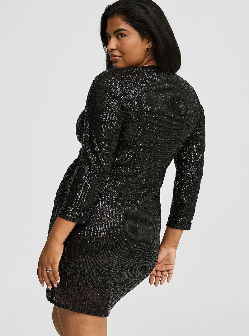 Sequin Mesh Surplice Mini Dress