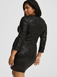 Sequin Mesh Surplice Mini Dress