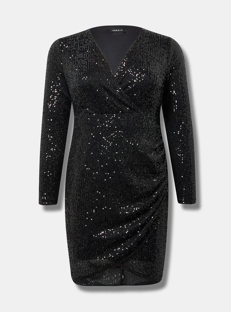 Sequin Mesh Surplice Mini Dress