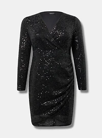 Sequin Mesh Surplice Mini Dress