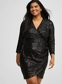 Sequin Mesh Surplice Mini Dress