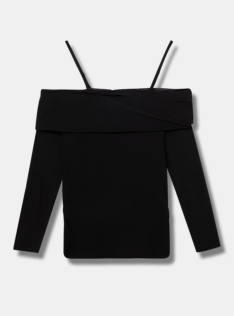 Mesh Off Shoulder Side Cinch Top