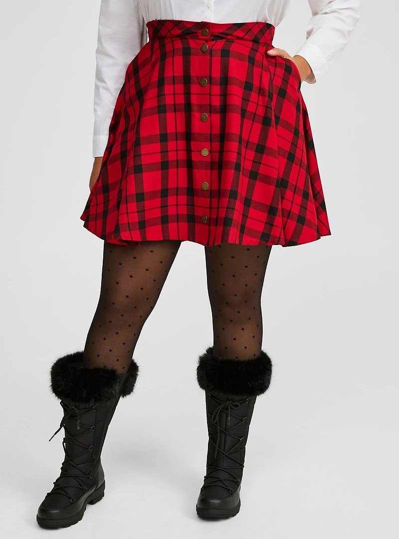 Skater Button-Front Mini Skirt