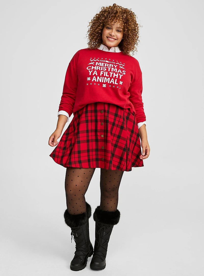 Skater Button-Front Mini Skirt