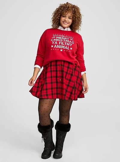 Skater Button-Front Mini Skirt