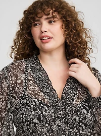 Chiffon Ruffle Trim Smocked Blouse