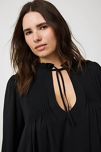 Peasant-Sleeve Pintuck Blouse