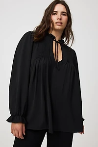 Peasant-Sleeve Pintuck Blouse