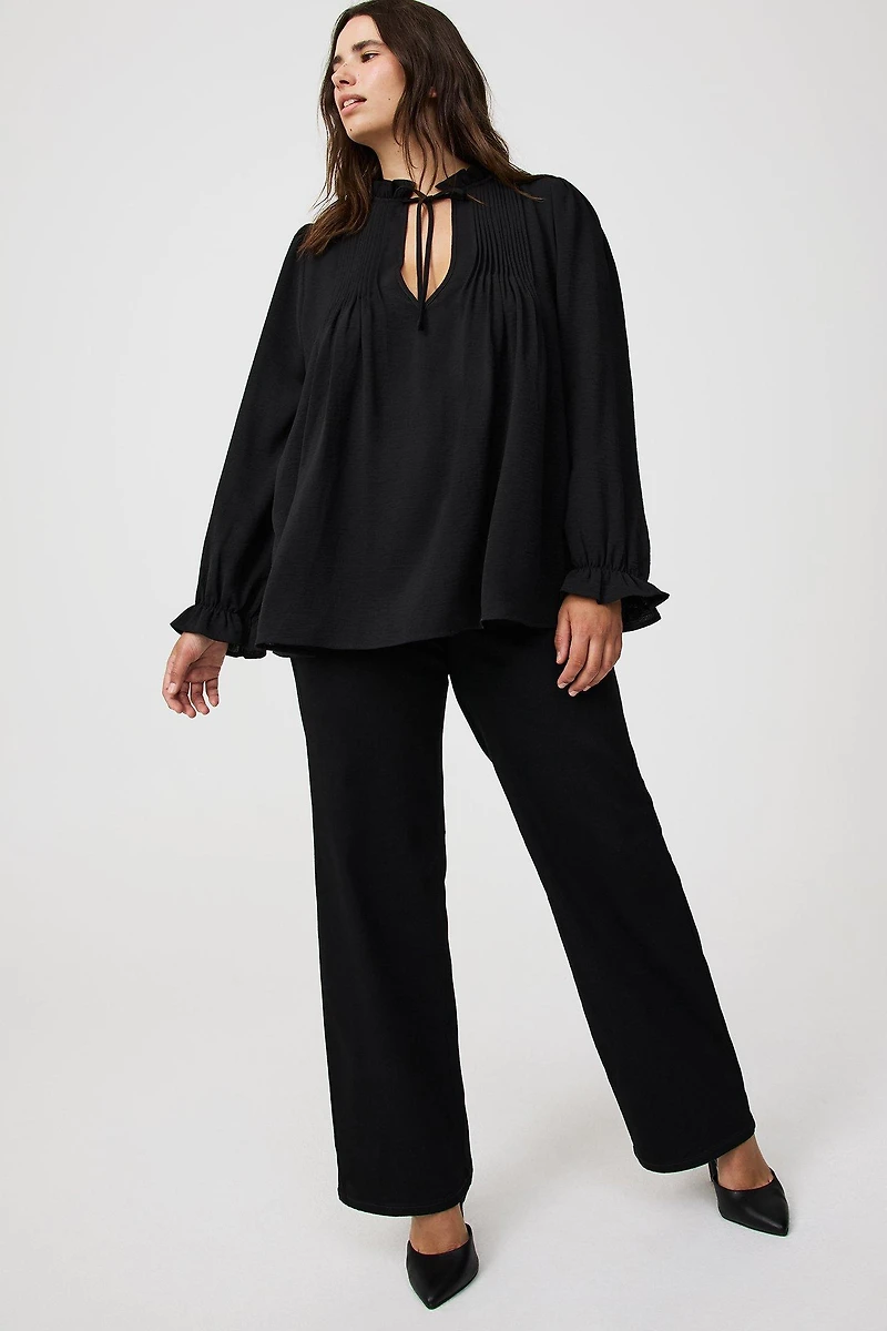 Peasant-Sleeve Pintuck Blouse