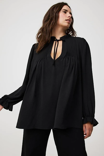 Peasant-Sleeve Pintuck Blouse