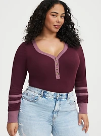 Ribbed Henley Varsity Long Sleeve Top